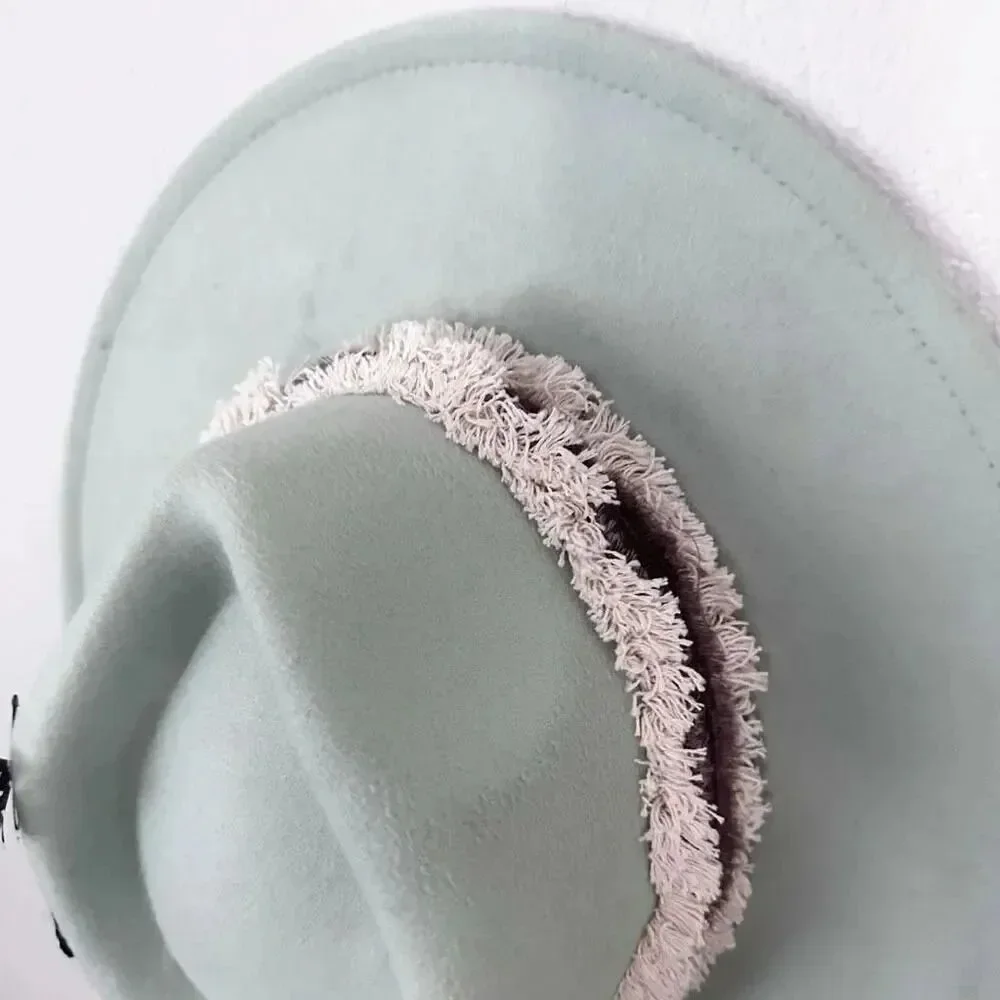 BESPOKE CLOTHING | Artisan Handmade Wool Fedora Hat‎ Mint Green Gray Crm Feather